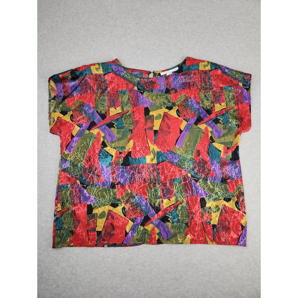 Vintage 90s Womens Colorful Shiny Blouse‎ Plus Size 22W Iridescent Shoulder Pads